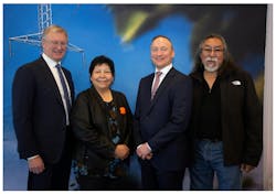 (L-R): Gary Smith, EVP, Operations and Technology, Fortis Inc.; Margaret Kenequanash, CEO, Wataynikaneyap Power; David Hutchens, President and CEO, Fortis Inc.; and Frank Mckay, Board Chair, Wataynikaneyap Power. (L-R): Gary Smith, EVP, Operations and Technology, Fortis Inc.; Margaret Kenequanash, CEO, Wataynikaneyap Power; David Hutchens, President and CEO, Fortis Inc.; and Frank Mckay, Board Chair, Wataynikaneyap Power.