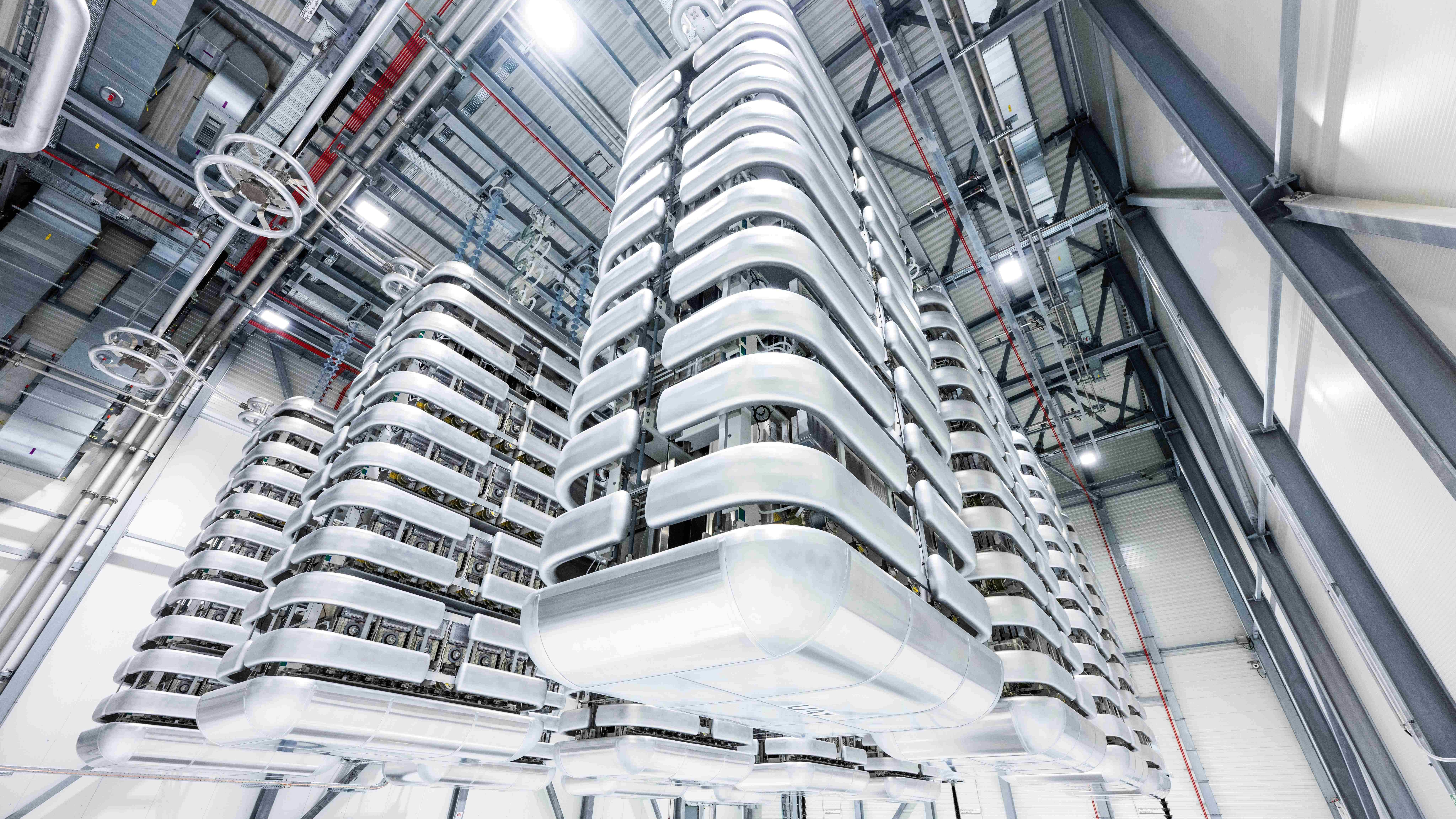 Inside an HVDC converter station valve hall.