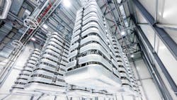 Inside an HVDC converter station valve hall. Inside an HVDC converter station valve hall.