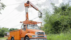 bucket truck and trees