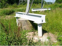 Existing drilled shaft foundation reinforced with micropile foundation due to the increased loads from reconductoring. Existing drilled shaft foundation reinforced with micropile foundation due to the increased loads from reconductoring.