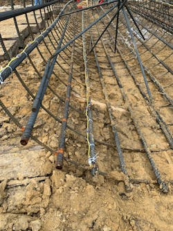 TIP wires installed on a reinforcing cage. TIP wires installed on a reinforcing cage.