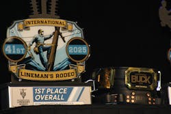 The top competitors won a championship belt and a trophy at the International Lineman’s Rodeo awards ceremony. The top competitors won a championship belt and a trophy at the International Lineman’s Rodeo awards ceremony.