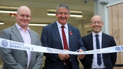 Jim Buchan, Chair of the EGL2 Peterhead Community Benefit Fund, cutting the ribbon to formally open the visitor hub, alongside the EGL2 Project Director, Fionán Doonan (left) and SSEN Transmission’s Programme Director of Joint Ventures, Ricky Saez (right). Jim Buchan, Chair of the EGL2 Peterhead Community Benefit Fund, cutting the ribbon to formally open the visitor hub, alongside the EGL2 Project Director, Fionán Doonan (left) and SSEN Transmission’s Programme Director of Joint Ventures, Ricky Saez (right).