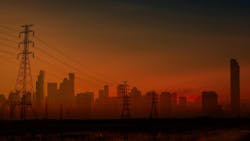 Blackout in Spain and Portugal shows dark cityscape with electricity pylon. Blackout in Spain and Portugal shows dark cityscape with electricity pylon.