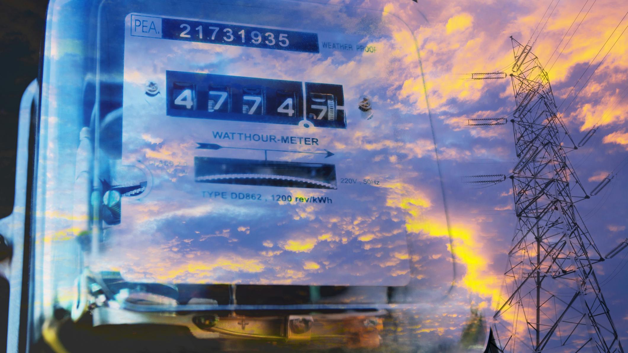 Electric power meter measuring power usage with High voltage post