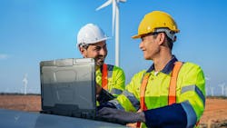 utility workers with rugged laptop utility workers with rugged laptop