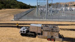 Burnbot making fire breaks at a substation. Burnbot making fire breaks at a substation.