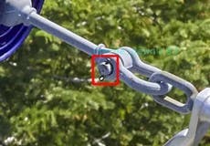 Aerial view of lattice tower and zoom of upside-down cotter pin detected by AI. Aerial view of lattice tower and zoom of upside-down cotter pin detected by AI.