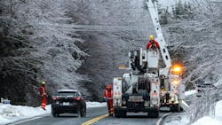 bucket truck on icy road bucket truck on icy road
