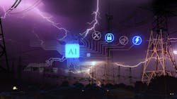Ai and transmission tower and lightning Ai and transmission tower and lightning