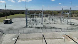 A substation’s dead-end structure. A substation’s dead-end structure.
