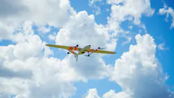 Sentaero 6 takes off and climbs to altitude for transition into forward flight. Sentaero 6 takes off and climbs to altitude for transition into forward flight.