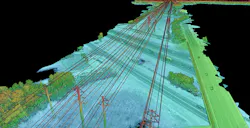 This LiDAR image shows power lines crossing Interstate-95, a major highway. This LiDAR image shows power lines crossing Interstate-95, a major highway.