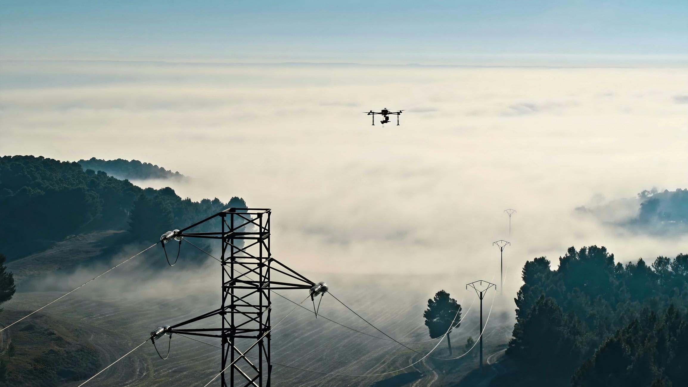 drone by power line