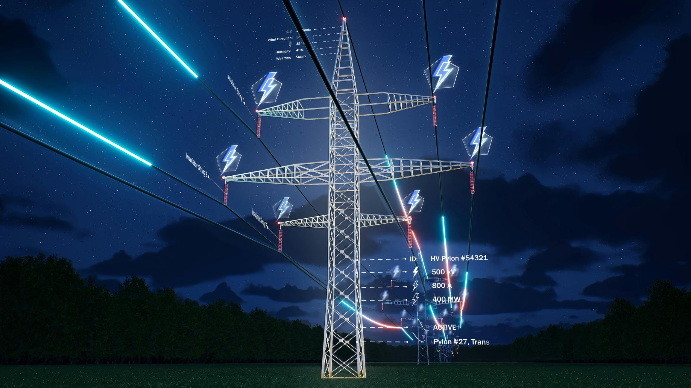 power lines with data overlay