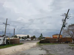High winds can cause severe damage to infrastructure and challenges to lineworkers, as shown in this area in the aftermath of a recent hurricane.