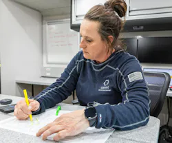 Inside the storm trailer, a ComEd employee can perform her work, even in areas without power or cellular connectivity.