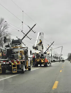 ComEd dispatched line crews to a storm restoration zone to help rebuild and repair infrastructure following a tornado.
