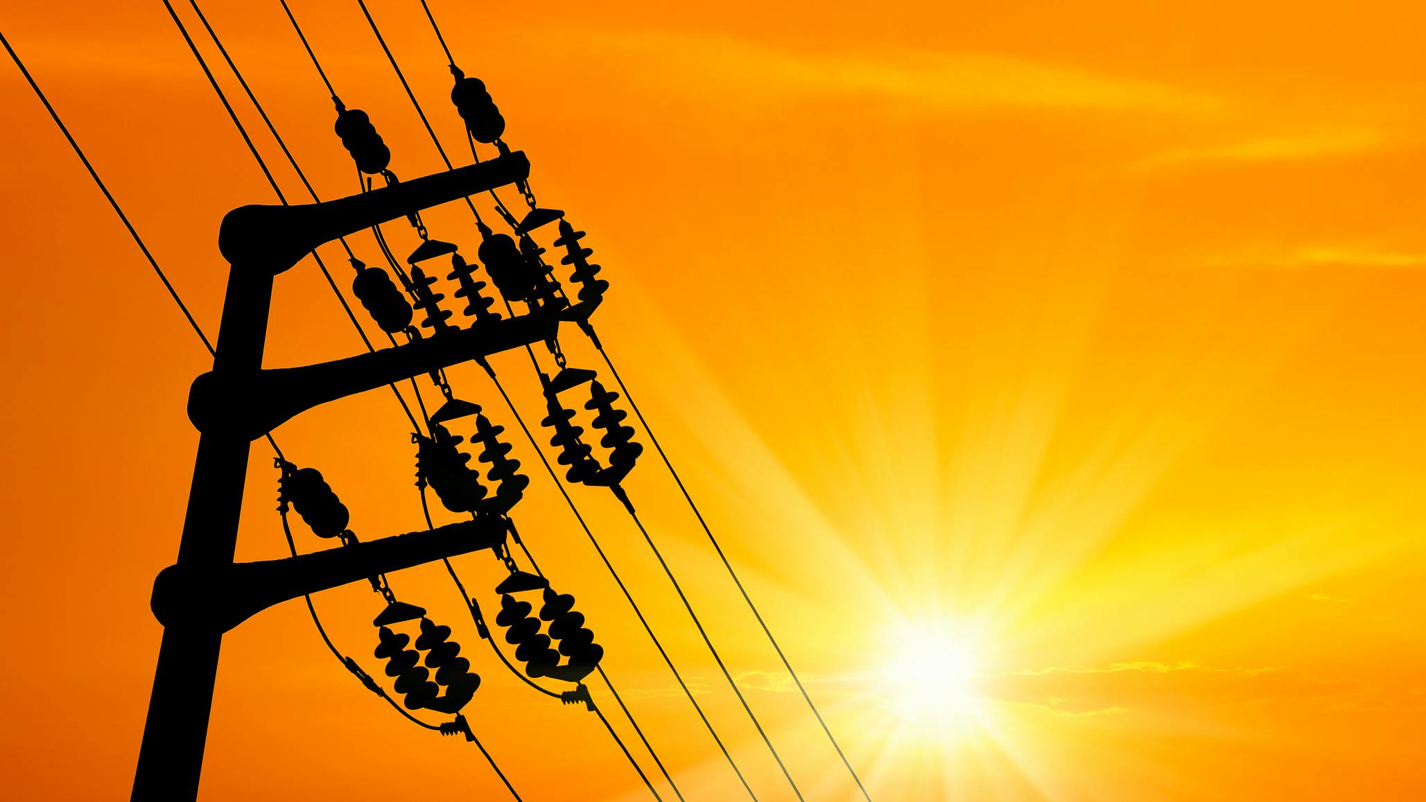 bright sunny sky behind power line