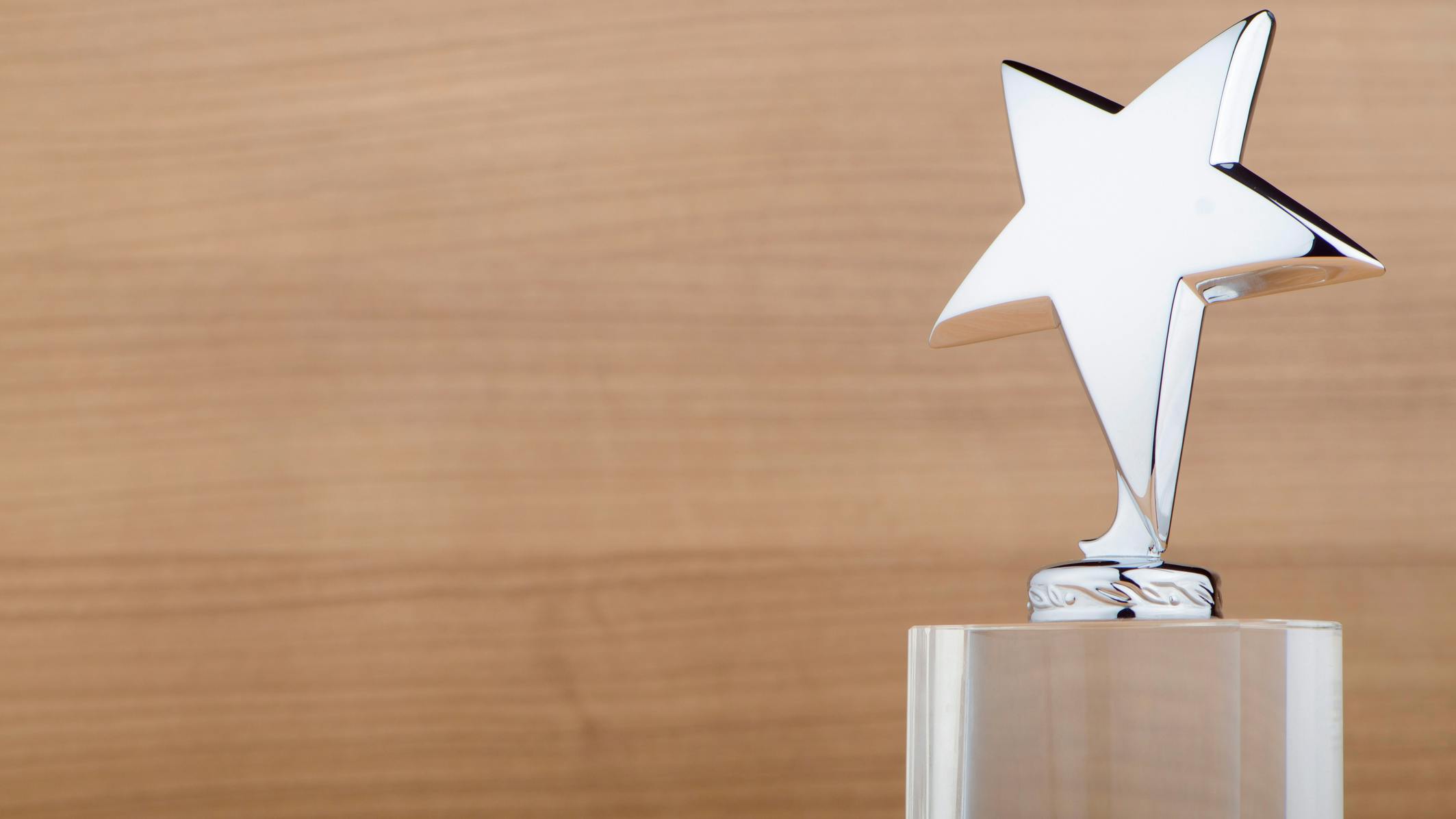 star trophy in front of wood