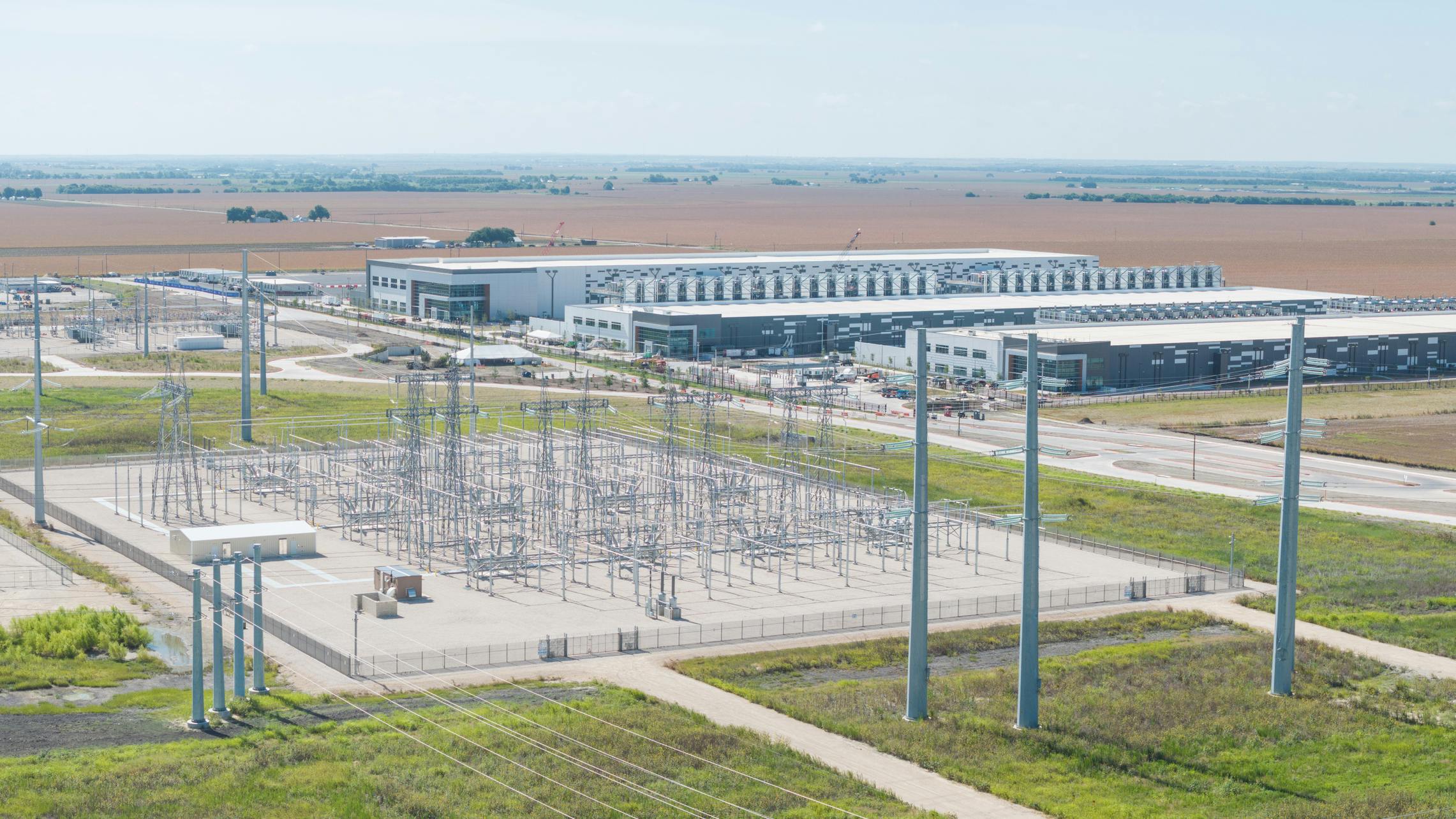 high voltage power lines with data center