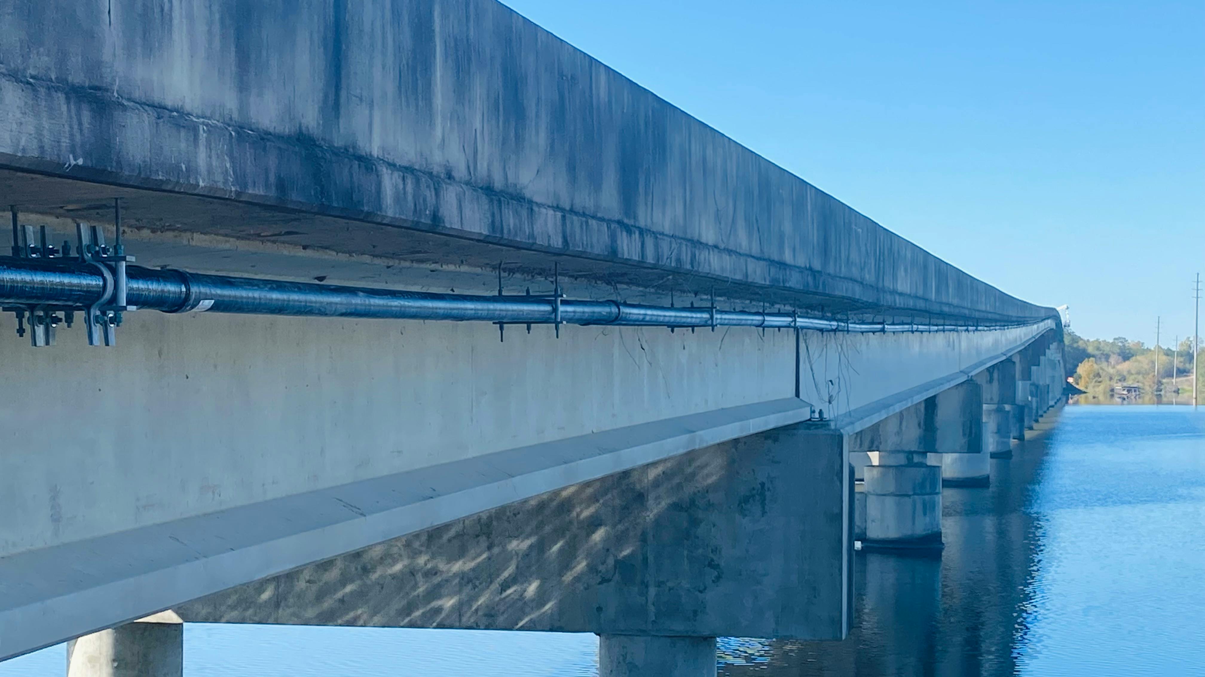 The fiber installation on the J. Lee Long Bridge across the Alabama River connects Catherine, Camden, and Greenville, Alabama.