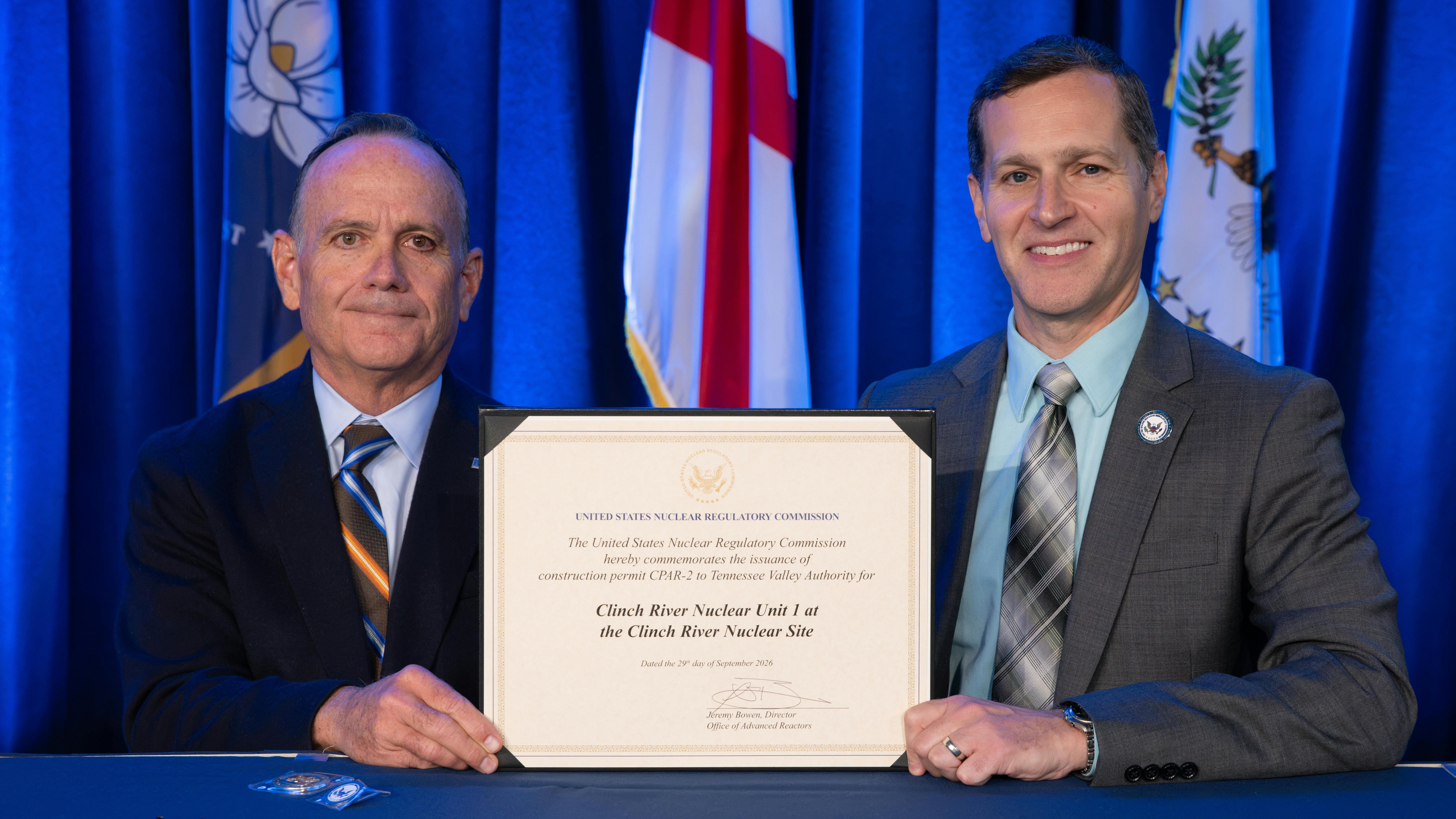 (L-R) Mike Skaggs, TVA President &amp; CEO and Jeremy Bowen, Director Office of Advanced Reactors, U.S. Nuclear Regulatory Commission.